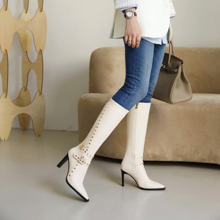 Korean Style High Shaft Square Toe Side Zip Boots