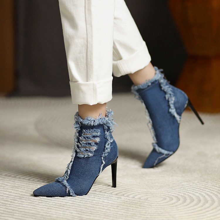 womens-denim-high-heel-stiletto-ankle-boots-with-floral-pattern-and-back-zip Women's Denim High Heel Stiletto Ankle Boots with Floral Pattern and Back Zip