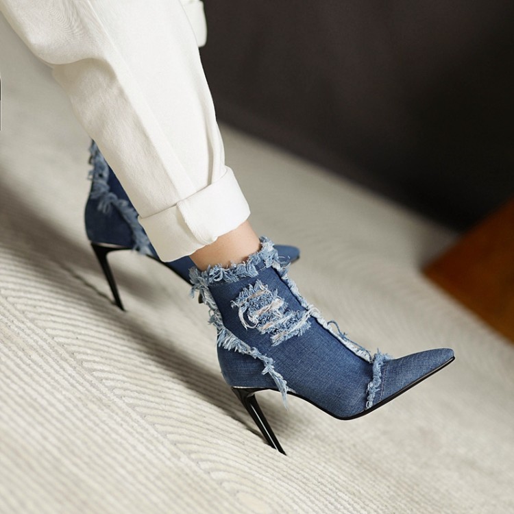 womens-denim-high-heel-stiletto-ankle-boots-with-floral-pattern-and-back-zip_4 Women's Denim High Heel Stiletto Ankle Boots with Floral Pattern and Back Zip