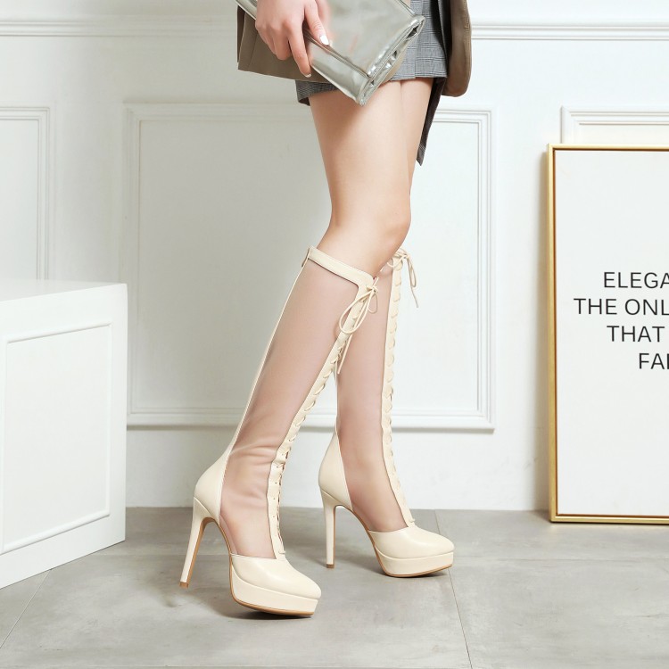 Women's High Heel Fashion Boots with Cross Straps and Platform